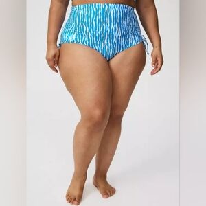 Torrid Blue & White High-Rise Adjustable Side Swim Bikini Bottom 3x 22/24 Nwt